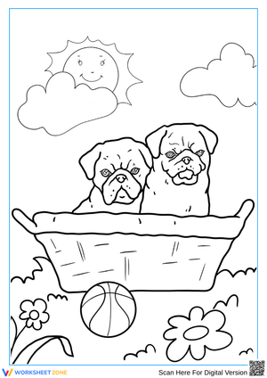 Two Pugs in a Basket Coloring Page for Kids