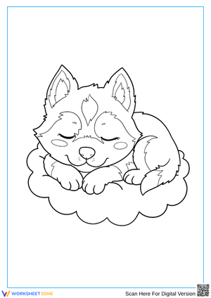 Sleeping Husky Puppy on a Cloud Coloring Page