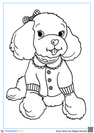 Dressed-Up Poodle with Bow Coloring Page