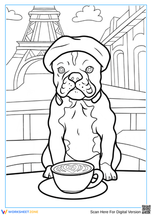 French Bulldog in Paris Coloring Page