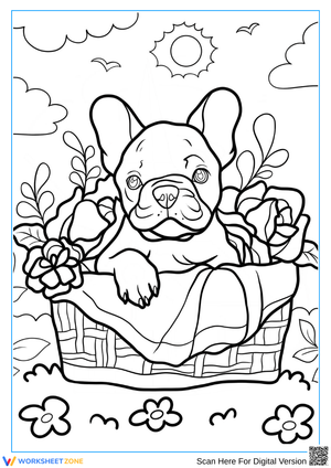French Bulldog in a Flower Basket Coloring Page