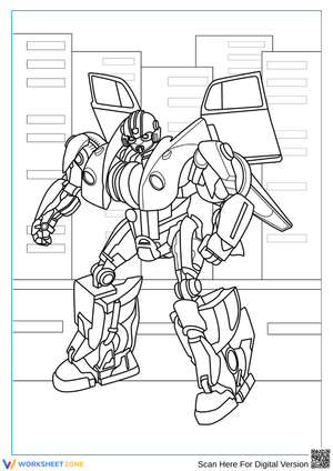 Starscream Robot in City Scene Coloring Page