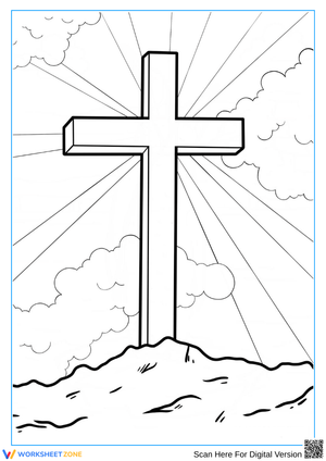 Sunlit Cross on Hill Coloring Page