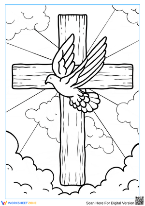 Cross and Dove Coloring Page for Kids