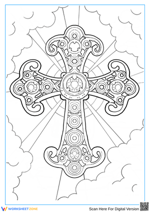 Ornate Cross Coloring Page for Spiritual Creativity