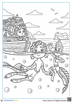 Luca Underwater Coloring Page – Sea Monster Friends Adventure