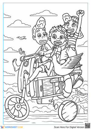 Luca and Friends Flying Vespa Coloring Page – Adventure Fun