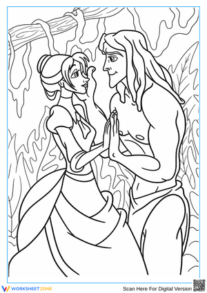 Tarzan and Jane Jungle Romance Coloring Page