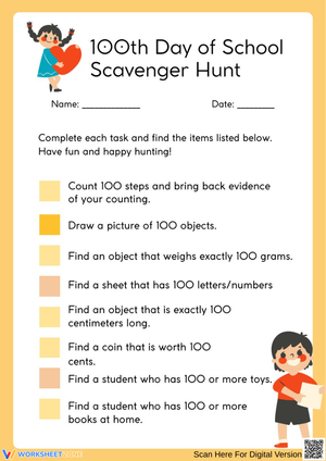 100th Day of School Scavenger Hunt