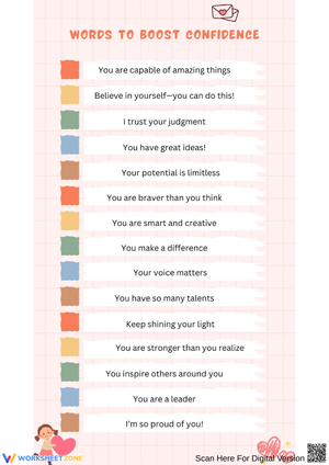 Words to Boost Student Confidence Poster