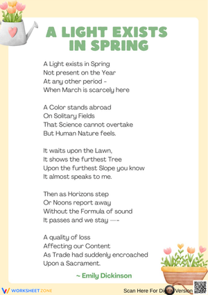 A Light Exists in Spring by Emily Dickinson – Printable Poem