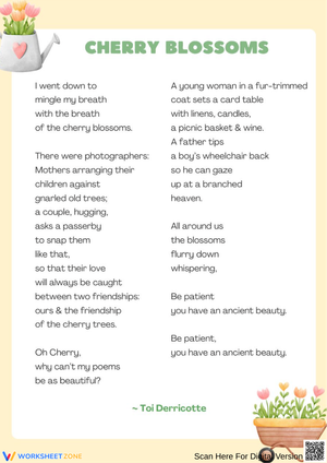 Cherry Blossoms by Toi Derricotte – Spring Poetry Printable