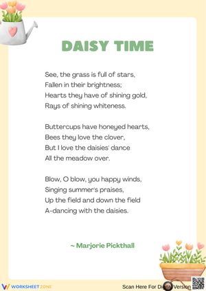Daisy Time by Marjorie Pickthall – Summer Poem for Kids