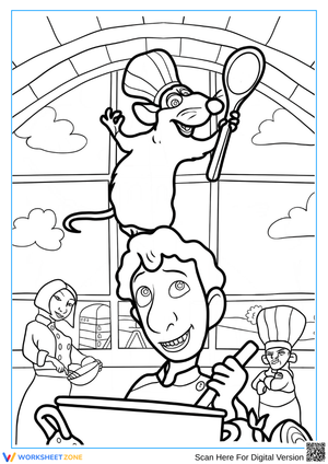 Ratatouille Standing On Alfredo's Head Coloring Page