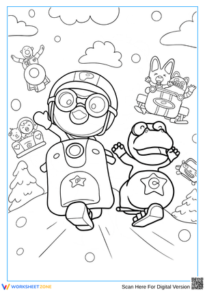 Pororo and Friends Scooter Adventure Coloring Page