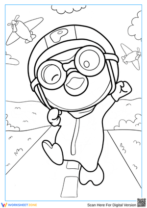 Pororo Adventure on the Runway Coloring Page