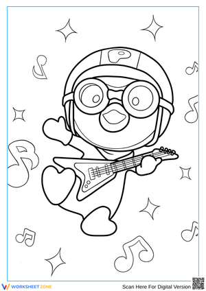 Pororo Rock Star Guitar Coloring Page