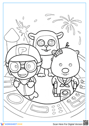 Pororo Fireworks and Space Adventure Coloring Page
