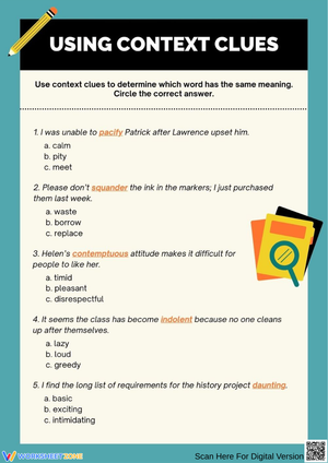 Using Context Clues Vocabulary Worksheet