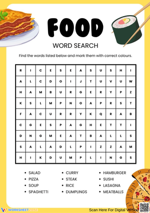 Food Word Search Puzzle for Kids