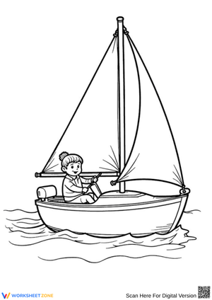 Child Sailing a Boat Coloring Page