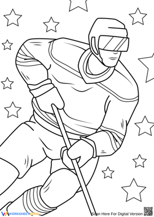 Hockey Player Coloring Page with Star Background
