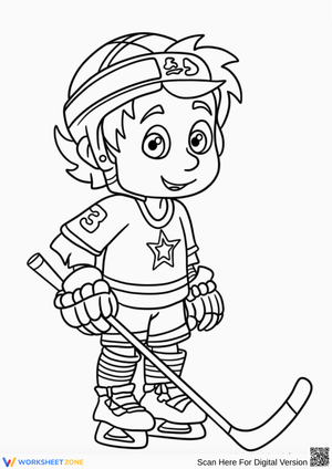 Cute Hockey Player Coloring Page for Kids