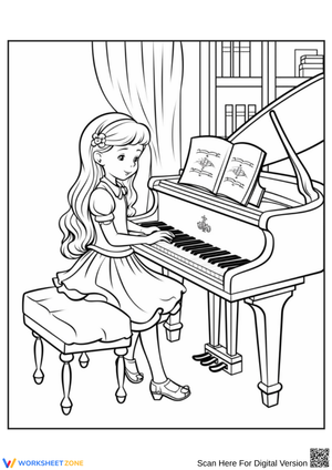 Girl Playing Piano Coloring Page