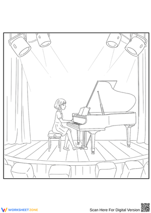 Girl Performing on Piano Coloring Page