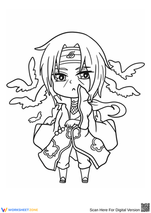 Chibi Itachi Uchiha Coloring Page with Crows