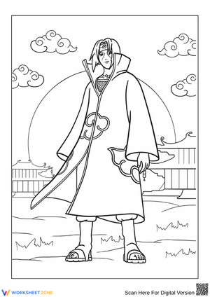 Itachi Uchiha Standing in Sunset Scene Coloring Page