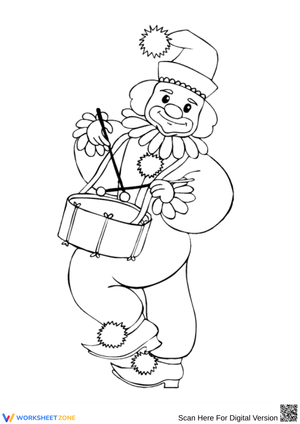 Clown Playing Drum Coloring Page