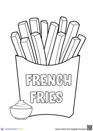 French Fries and Dipping Sauce Coloring Page