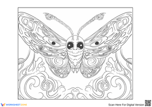 Mystical Mothra Coloring Page with Swirling Clouds
