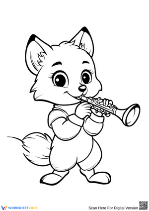 Cute Fox Playing Flute Coloring Page
