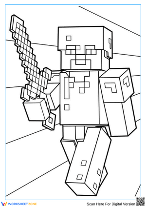 Minecraft Steve in Diamond Armor Coloring Page