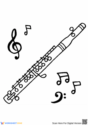 Flute and Music Notes Coloring Page