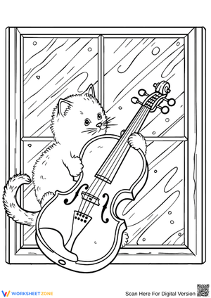 Cat with Violin Coloring Page