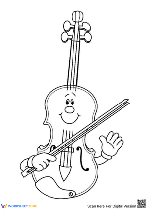 Smiling Violin Coloring Page for Kids
