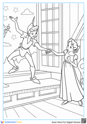Peter Pan and Wendy Flying Scene Coloring Page
