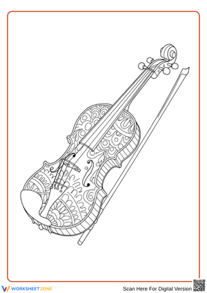 Decorative Violin Coloring Page for Kids & Adults