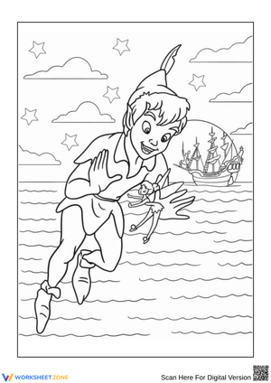Peter Pan and Tinker Bell Flying Coloring Page