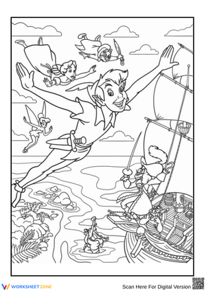 Peter Pan and Friends Flying Adventure Coloring Page