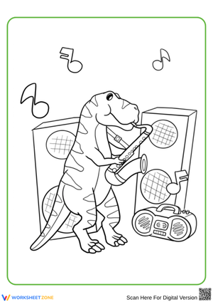 Dinosaur Playing Saxophone Coloring Page