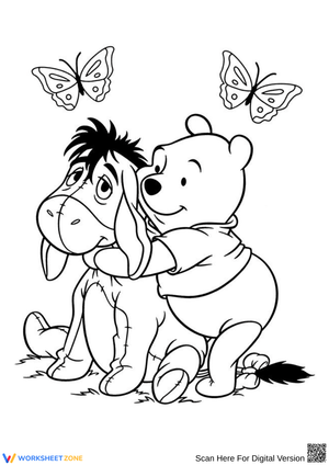 Winnie the Pooh Hugs Eeyore Coloring Page