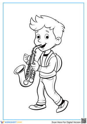 Boy Playing Saxophone Coloring Page