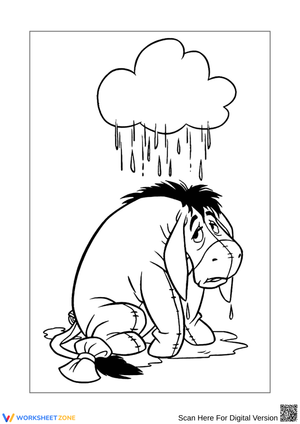 Sad Eeyore Under a Raincloud Coloring Page