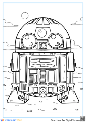 R2-D2 Coloring Page with Desert Background