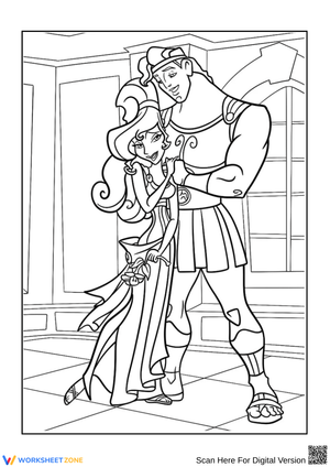 Hercules and Megara Romantic Coloring Page