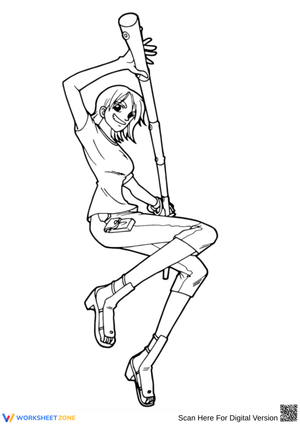 Energetic Nami Coloring Page – One Piece Action Pose